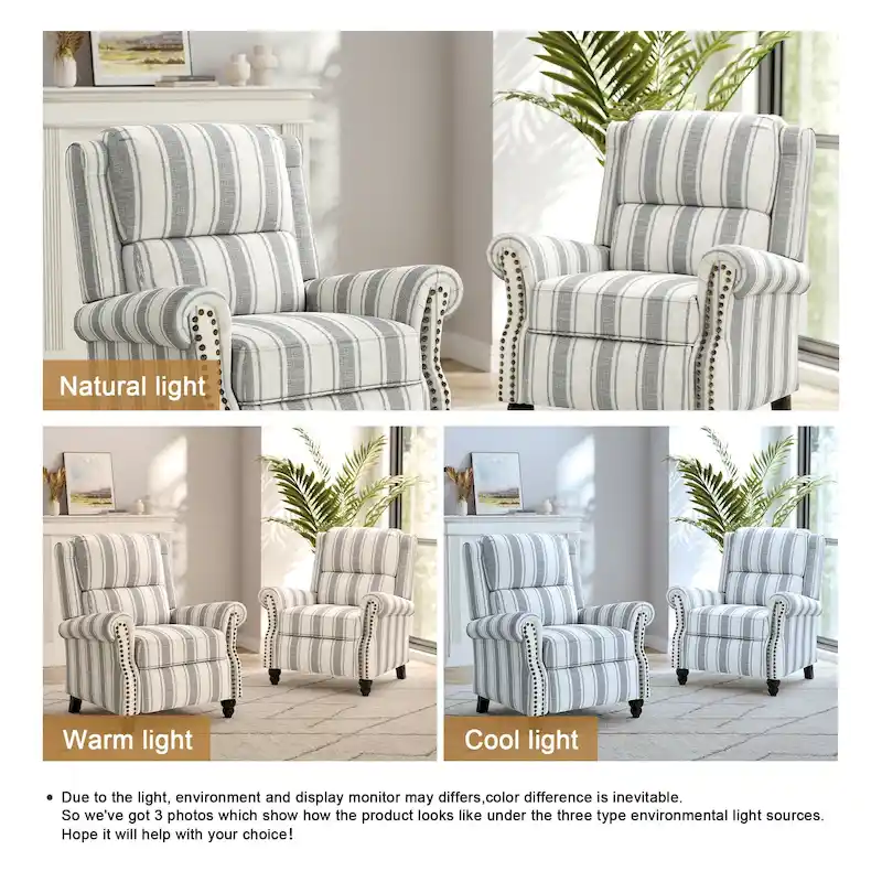 2 Set Nail-head Padded Seat Pushback Recliner Chair