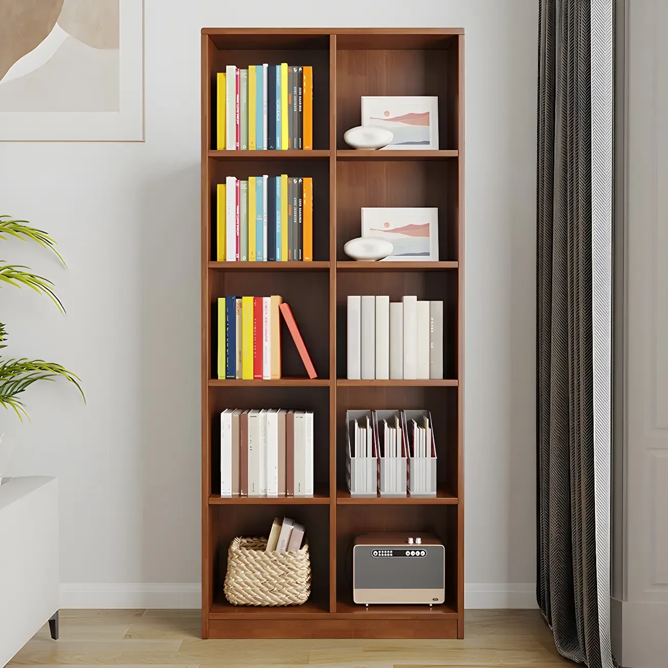 Modern Wooden Closed Back Bookcase with Shelves