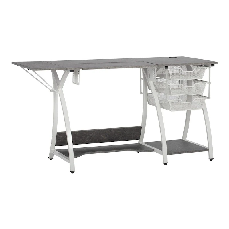 Sewing & Craft Table - White/Grey - With Storage