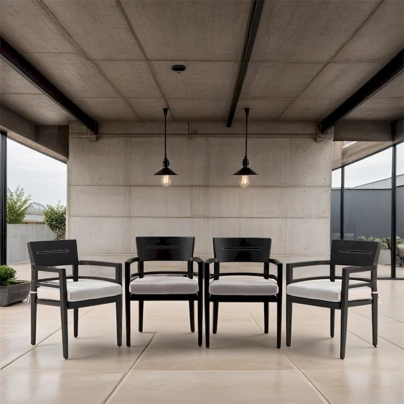 Patio Aluminum Chairs with Tapered Feet and Cushions (Set of 4)