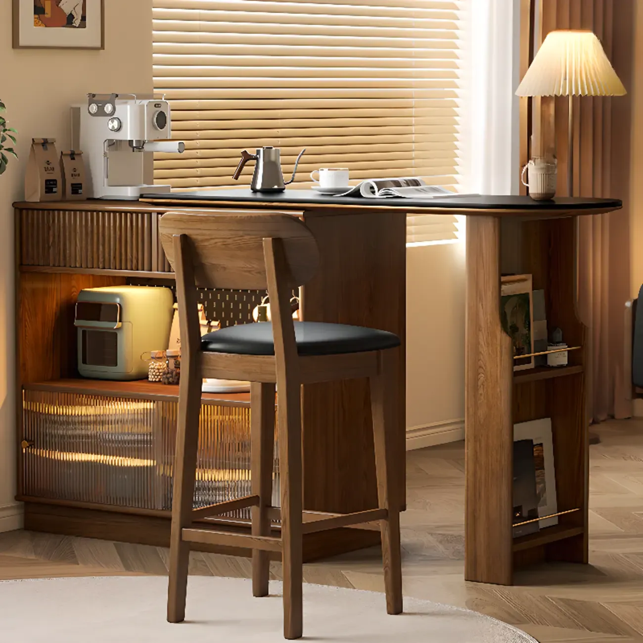 Modern Brown Wooden Stone Storage Convertible Bar Tables