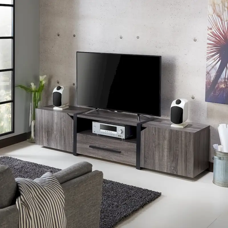 Sawa Rustic 81-inch 5-Shelf Multi-functional Storage TV Console by Strick & Bolton