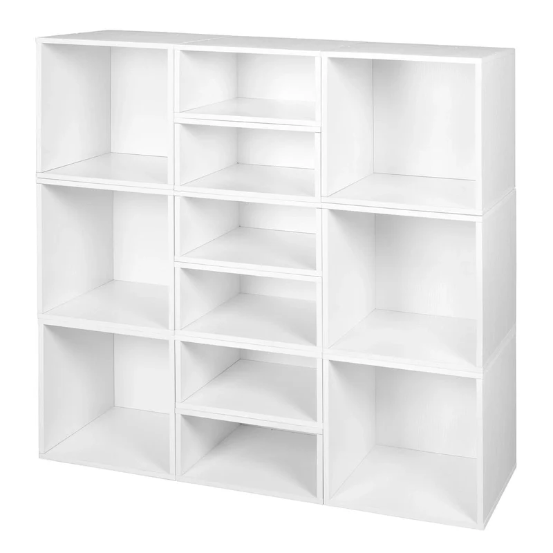 Modular Storage Cubes - 6 Full Cubes/6 Half Cubes - White Wood Grain