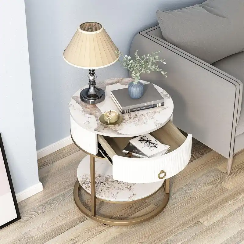 Round Side Table with Drawer - 19.69D x 19.69W x 21.85H