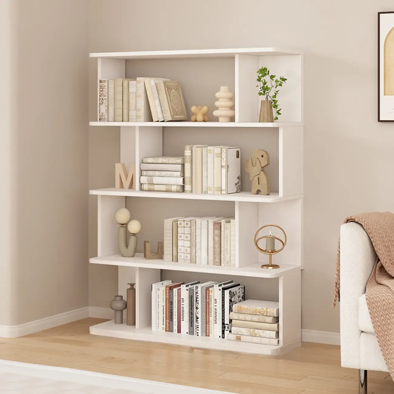 Mid-Century Vertical Walnut Wood Bookcase Open Back