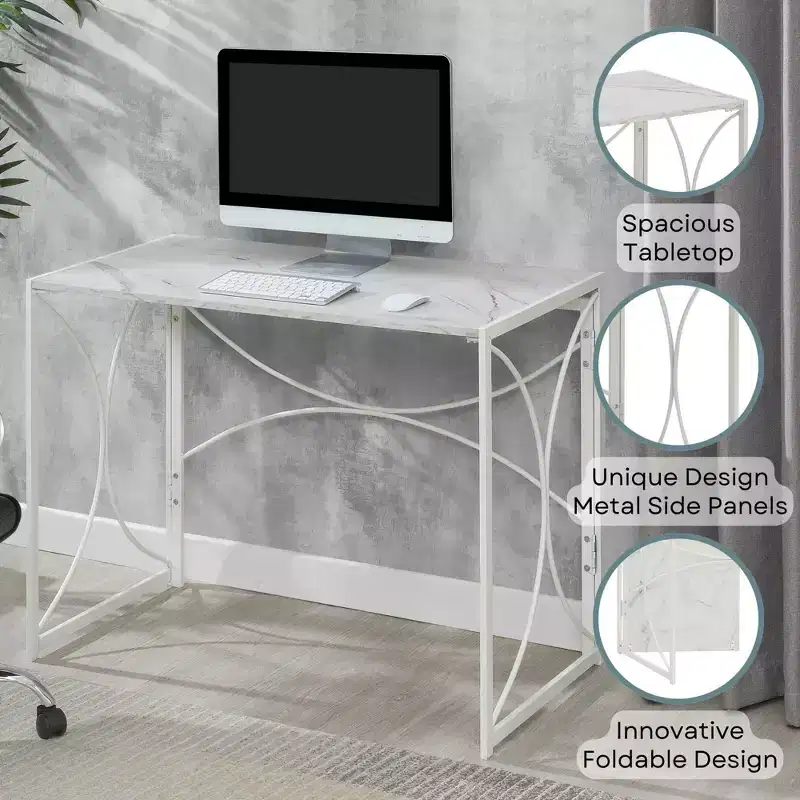 Breighton Home Nova Folding Desk in White Faux Marble/White