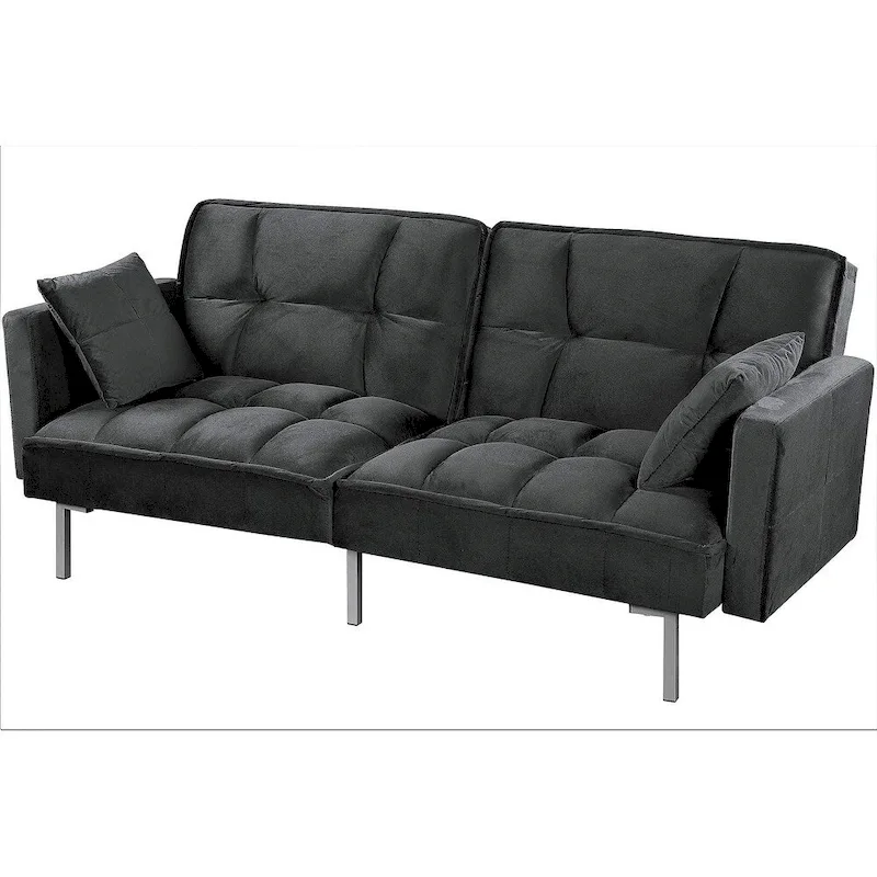 Regal Convertible Sleeper Sofa Bed Velvet Pull Out Couch with Mid-Century Style Tufted Design and Metal Legs