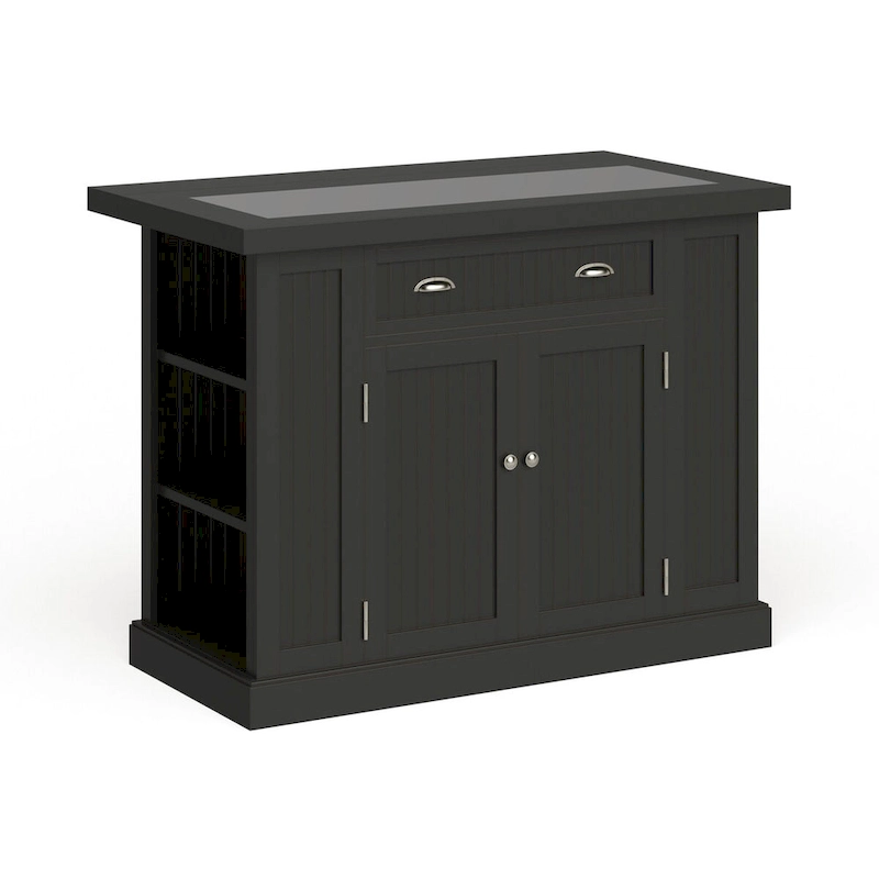 Nantucket Black Wood and Granite Inlay Kitchen Island