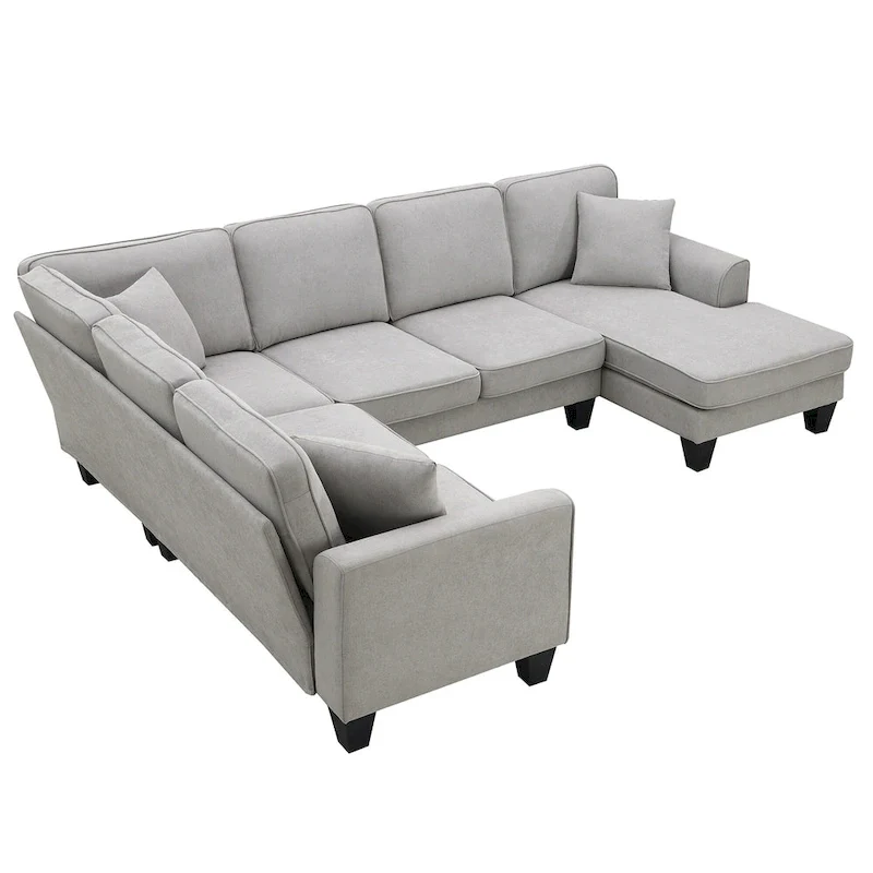 Modern U-Shaped 7-Seater Fabric Sectional Sofa Set with 3 Pillows, 108