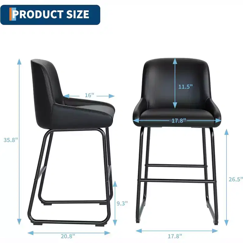 GustoWave Counter Height PU Leather Bar Stools Set of 3 for Kitchen Island, Counter