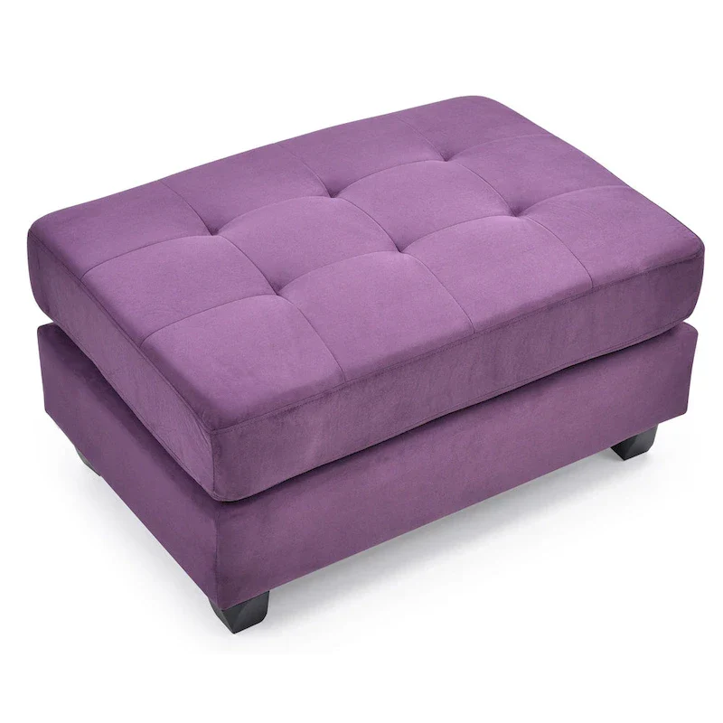 Rectangular Button-Tufted Microsuede Ottoman