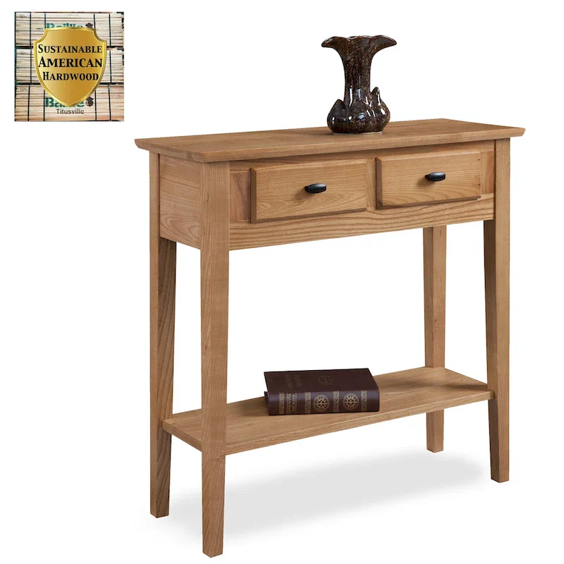 Solid Ash Wood Console Table with 2 Drawers & Open Shelf – 2 Finishes