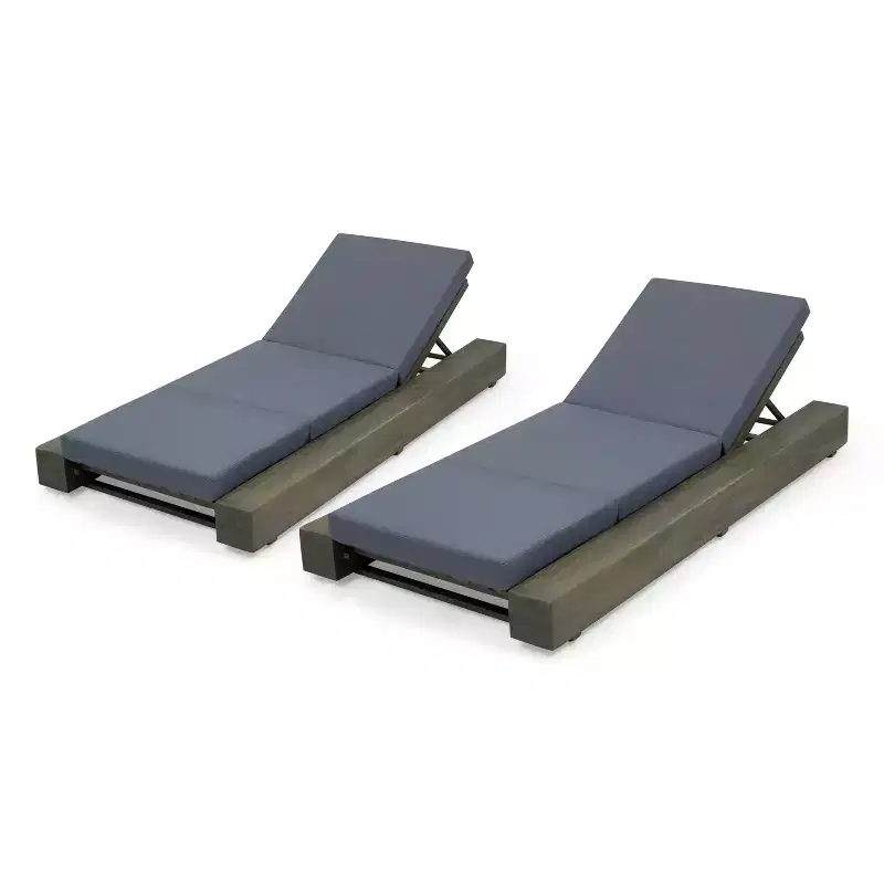 Christopher Knight Home Daphne Patio Adjustable Acacia Wood Chaise Lounge with Cushion (Set of 2)
