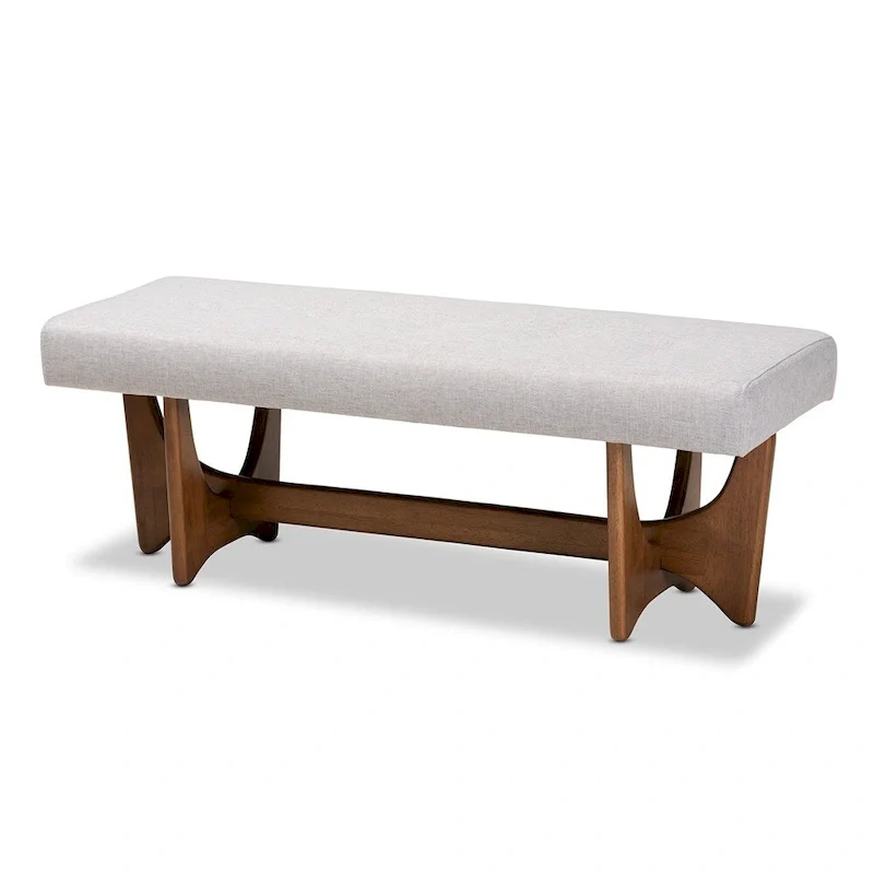 Theo Mid-Century Modern Fabric Upholstered Walnut Finished Bench - 17.9 High x 48.8 Wide x 18.3 Deep