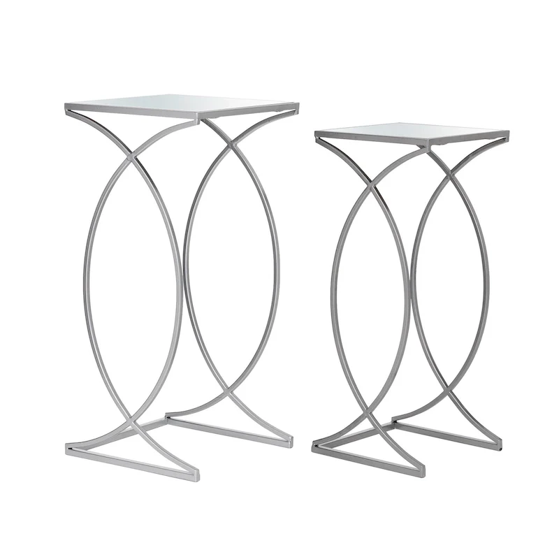 Glitzhome Set of 2 Glam Glass Modern Side Table Sofa Table