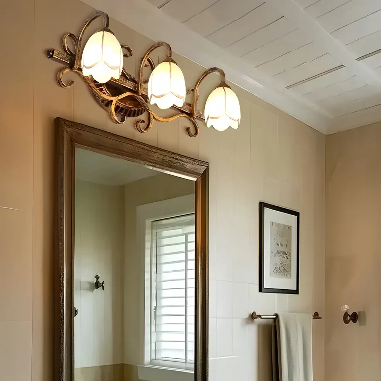 Romantic Brass 3 Head Floral Wall Lamp for Bedroom Decor