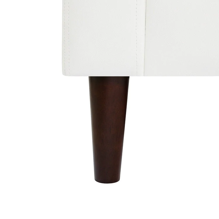 Modern Genuine Leather Sofa with Wooden Legs & Additional Bolster Pillow