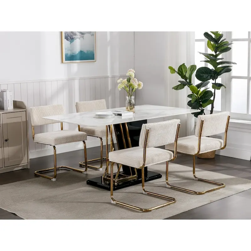 Modern Dining Chairs with Gold Metal Base, Accent Armless Kitchen Chairs with Channel Tufting,Set of 2