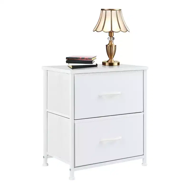 2 Drawer Dresser Storage Cabinet with Metal Frame and Wood Top  Fabric Drawers Chest for Bedroom, Closet, or Living Room