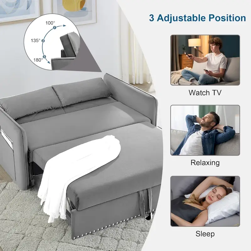 Aukfa 3 in 1 Convertible Sofa Bed Velvet Loveseat Sleeper