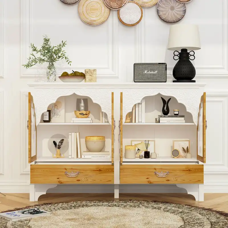 Wooden Carved Bathroom Cabinet Accent Cabinet Sideboard Acrylic Glass