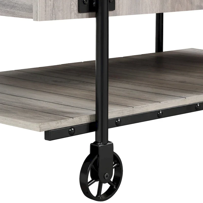 Black Farmhouse Steel 2-Piece Coffee Table Set with Wheels