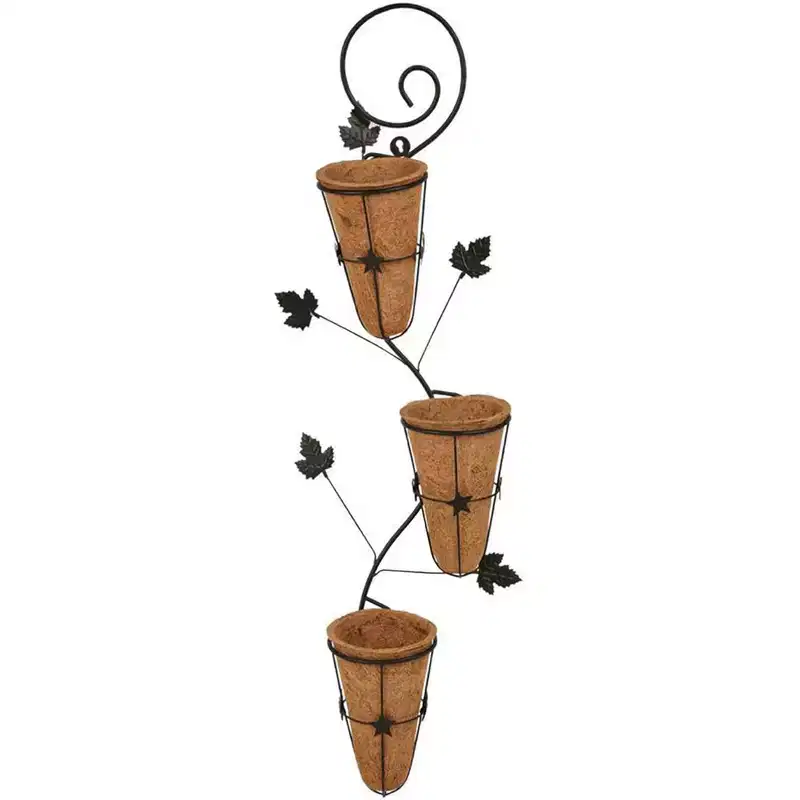 Palm Naki Metal Planter Wall Accent with 3 Coconut Coir Baskets