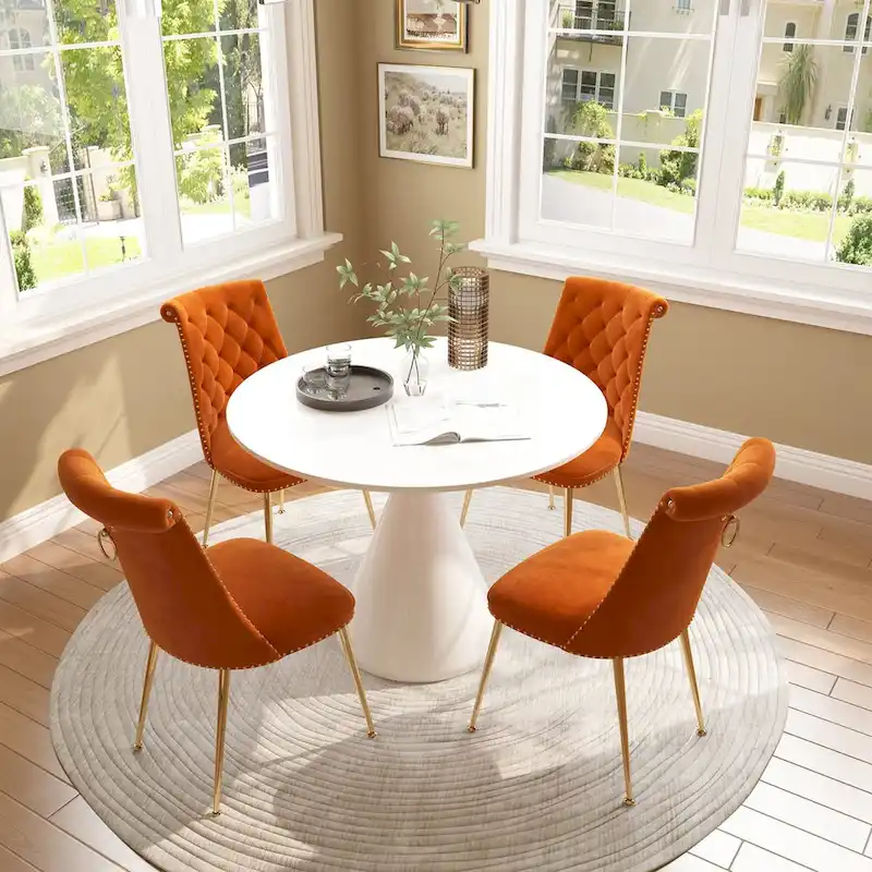 48  Light Luxury White High Gloss Large Countertop Dining Table with Velvet Dining Chair Set