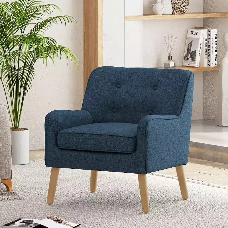 Okak Modern Mid-Century Accent Chairs for Bedroom, Tufted Fabric Accent Chair with Solid Wood Legs for Living Room
