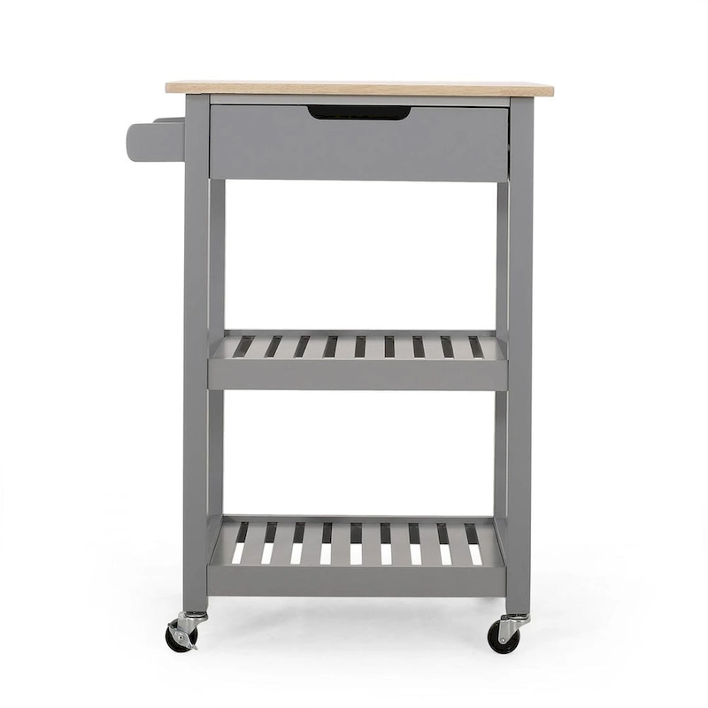 Compact Wooden Kitchen Cart with Wheels Shelves and Drawer by Christopher Knight Home