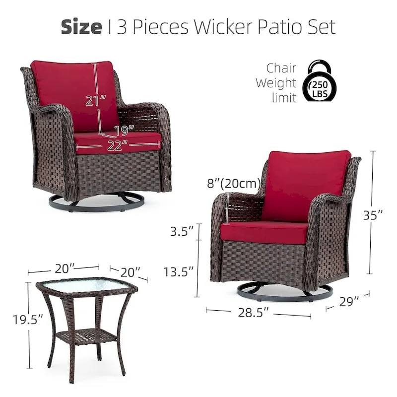 3 Pieces Rocking Wicker Bistro Set