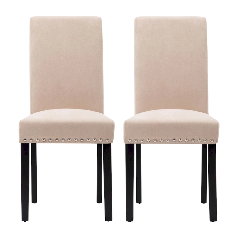 Fabric Upholstered Nailhead Trim Parsons Dining Chairs Terry Cloth Set of 2