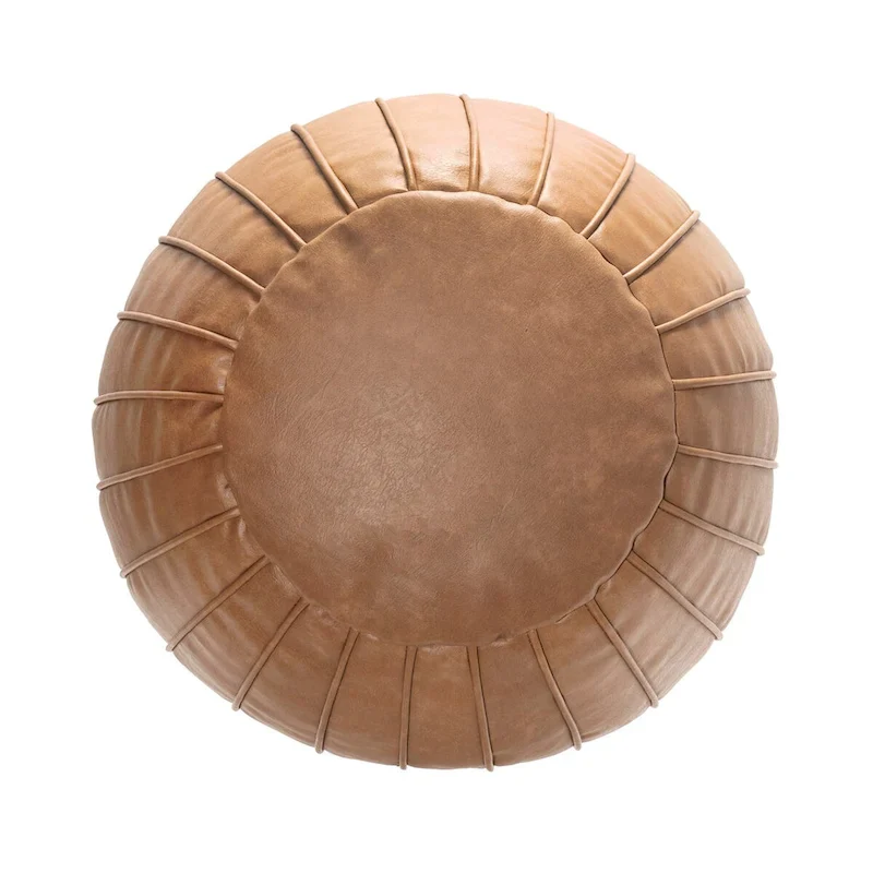 Faux Leather Round Filled Ottoman Pouf