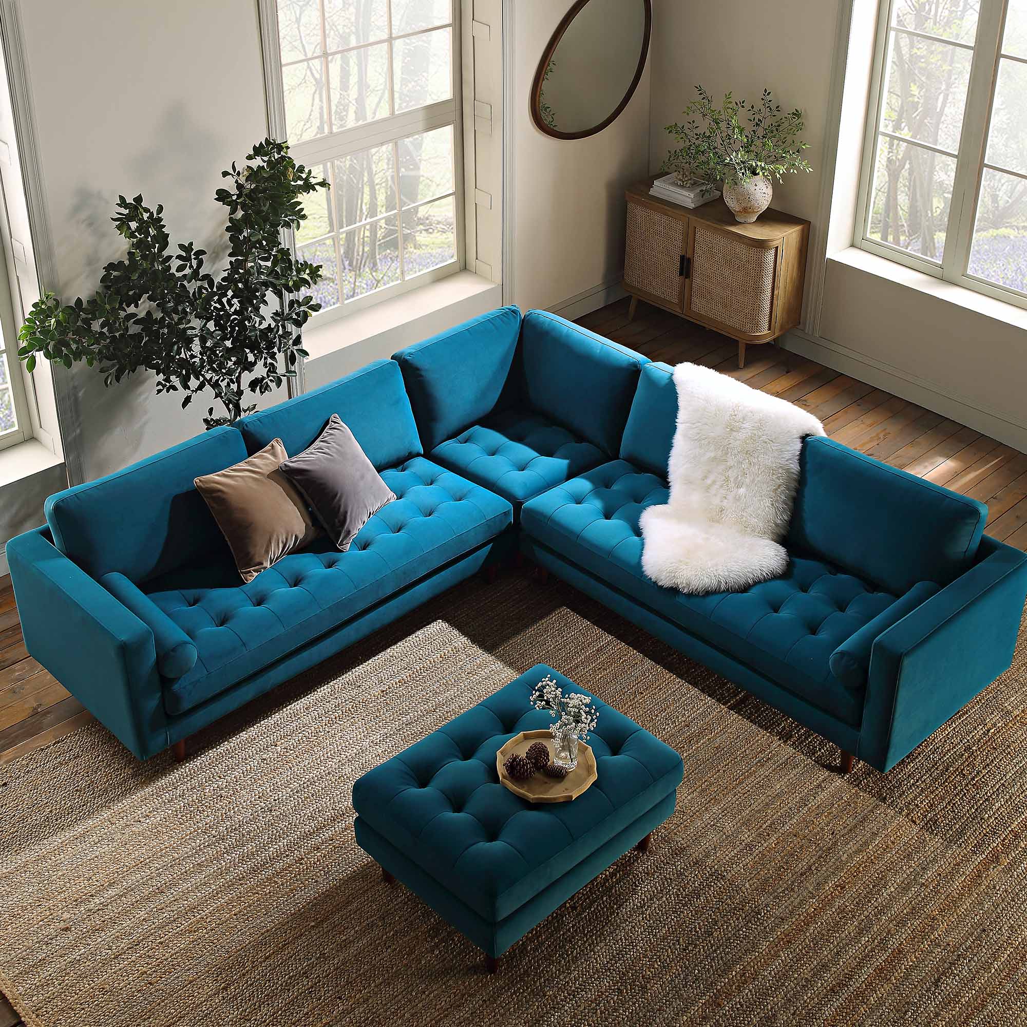 5+Seater Corner Sofa, Teal Velvet
