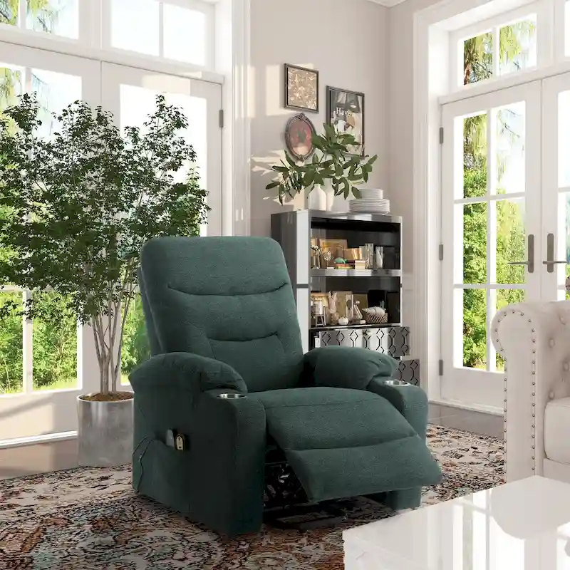 Soft Upholstered Electric Massage Recliner with Cup Holder