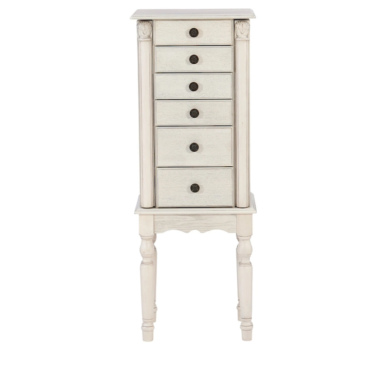 Jewelry Armoire with 6 Storage Drawers and Side Panels - 37 - Cream