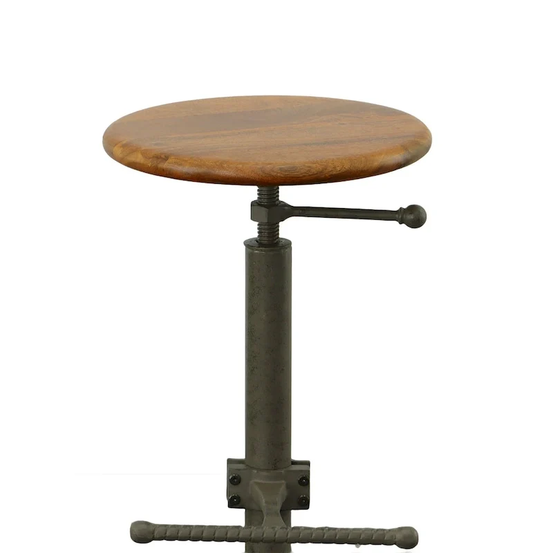 Adjustable Height Stool - Wood Seat with Cast Iron Base (Chestnut)