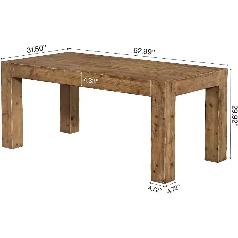 Lantine 63-Inch Solid Wood Executive Desk, Real Wooden Home Office Computer Desk, Farmhouse Writing Study Table for Home Office, Brown