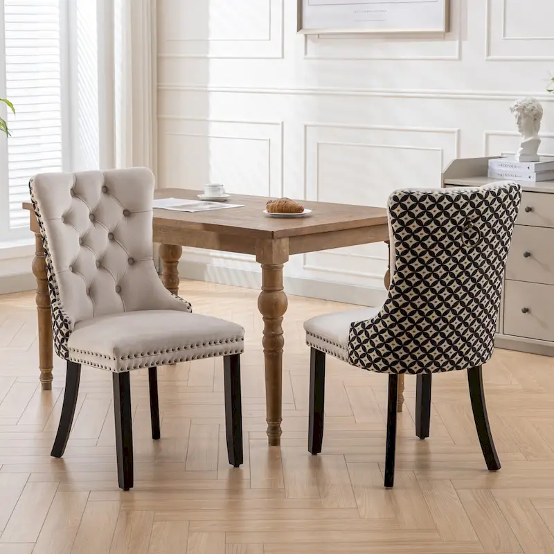 Black & Beige Velvet Dining Chair, Set of 2