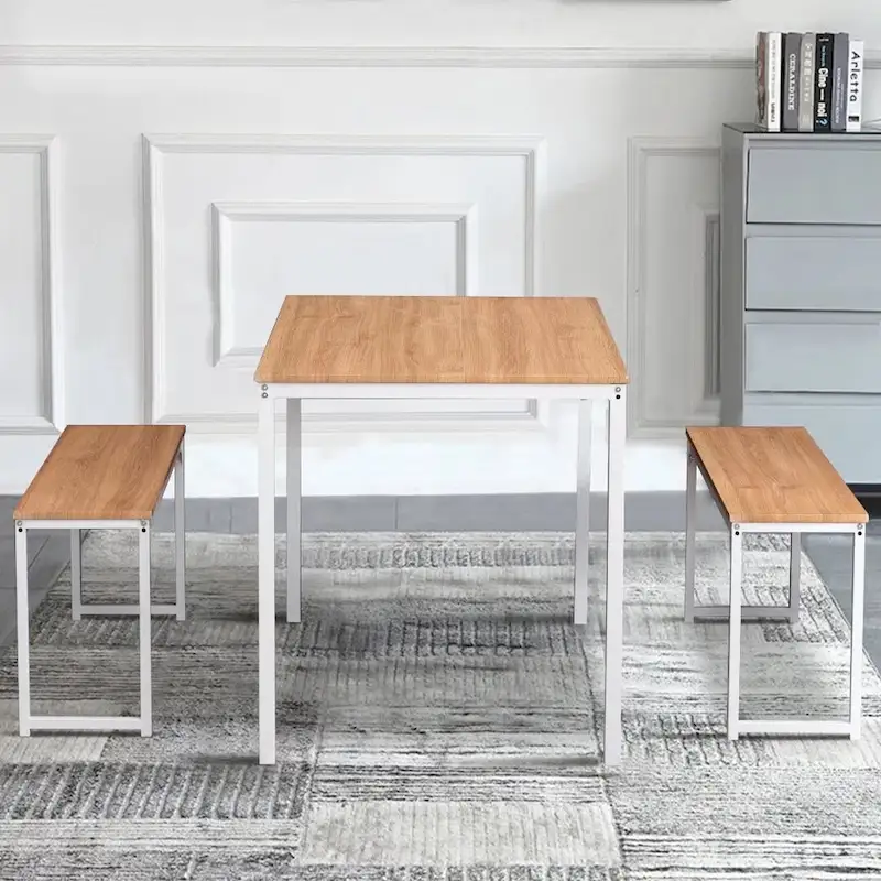 3 Piece Kitchen Table Set with Two Benches Dining Room Table Set 4