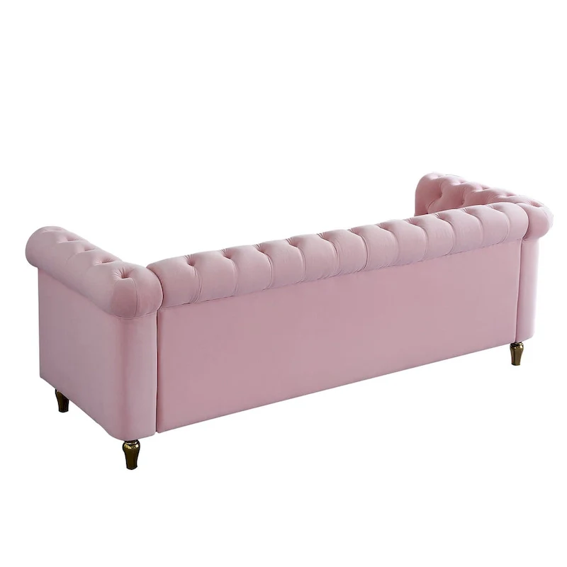 Green / Pink Velvet Chesterfield Sofa with Gold Trim & Button Tufting – 2-Seat