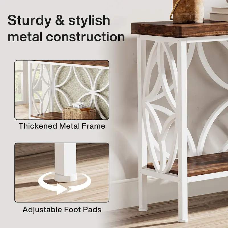 Extra Long Sofa Table with Metal Frame & Rustic Wood Finish - 70.86  L x 11.81  W x 31.88  H