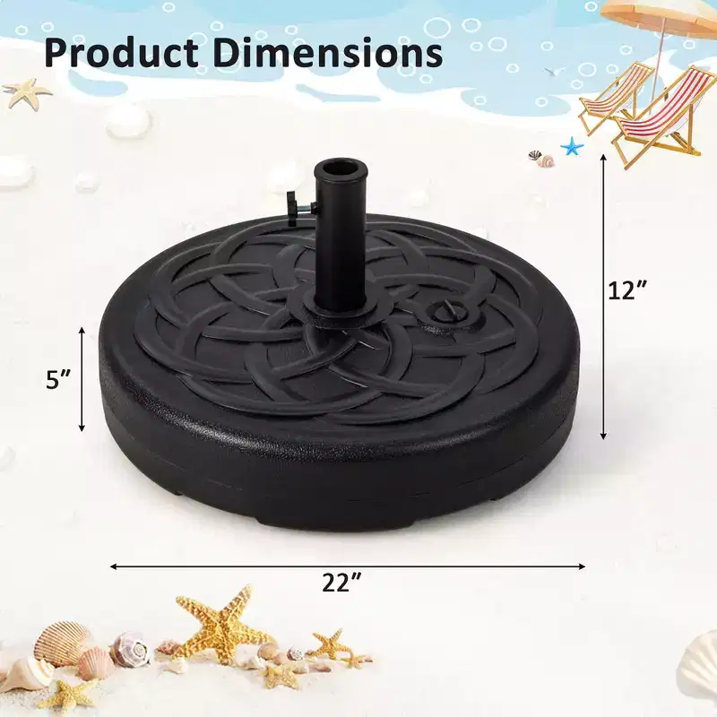 Costway 22'' Patio Fillable Round Umbrella Base Stand Water/Sand Fit Pole 1.5'' & 1.9''