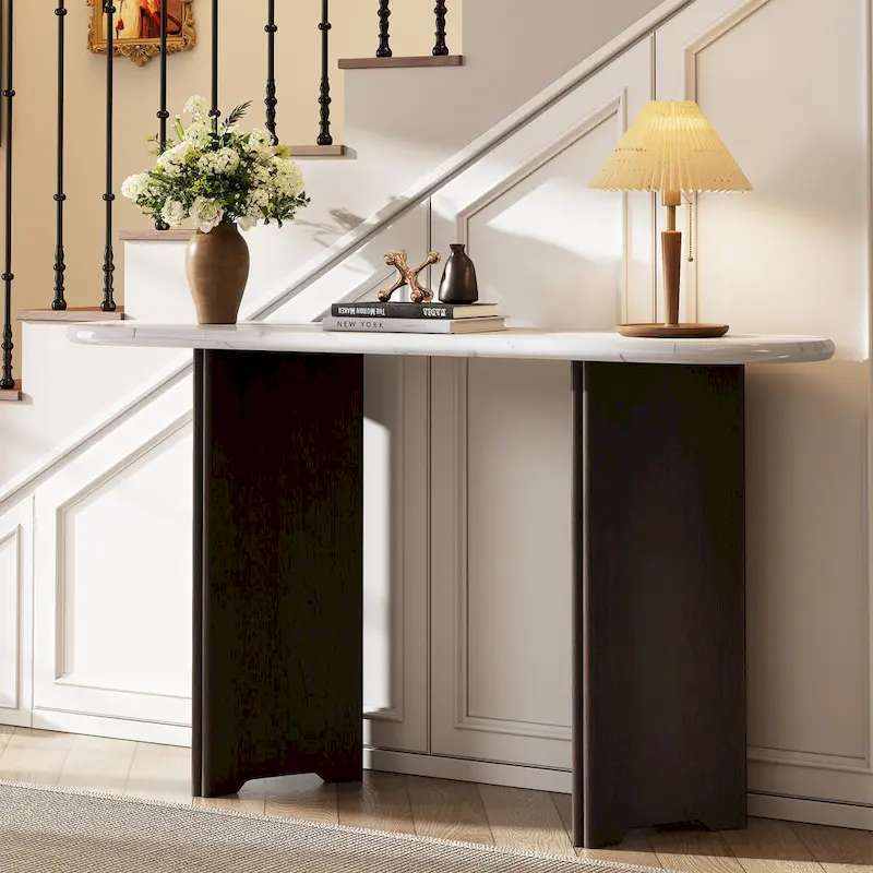 53.9  Console Table with Faux Marble Top & Wood Base