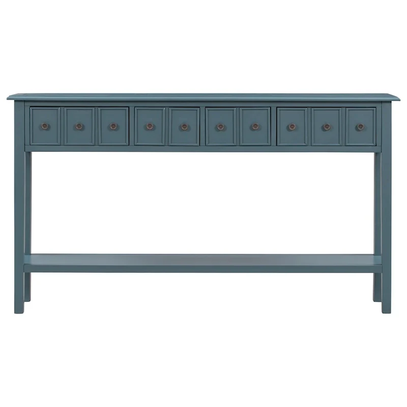 Blue / Brown / Navy Solid Wood Console Table with 4 Drawers & Lower Shelf – Rustic Style, Entryway Use