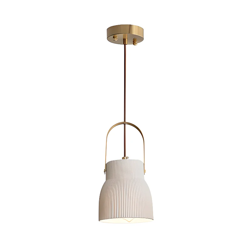 Modern Gold Metal Ribbed White Ceramic Pendant Light