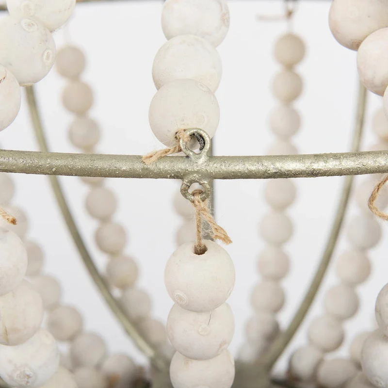 Phillum Silver Metal & White Wood Beaded Six Bulb Chandelier - 29 W x 29 D x 37 H