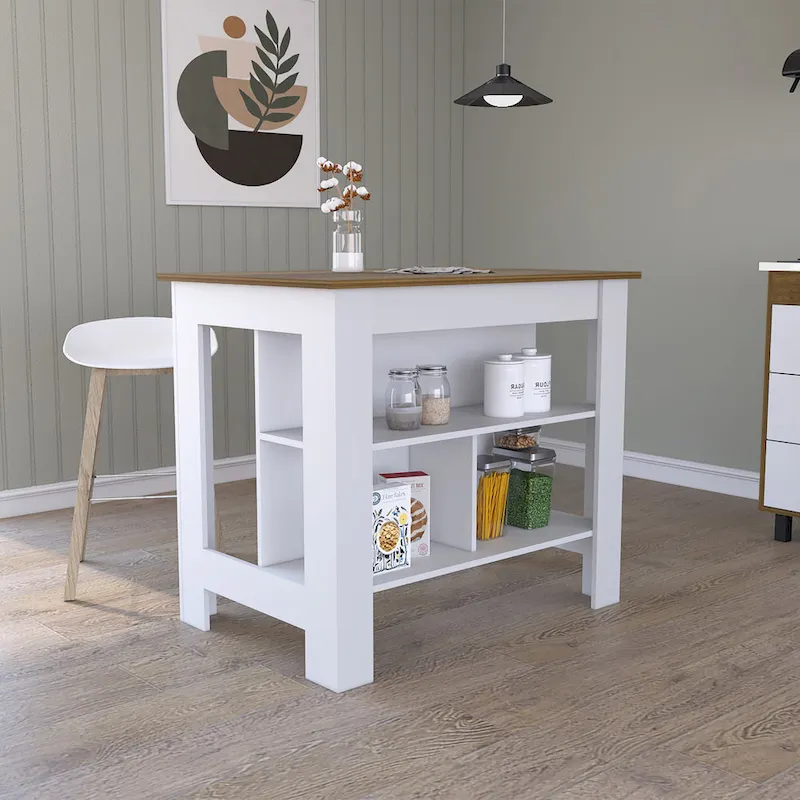 Kitchen Island with Four Legs, Three Shelves