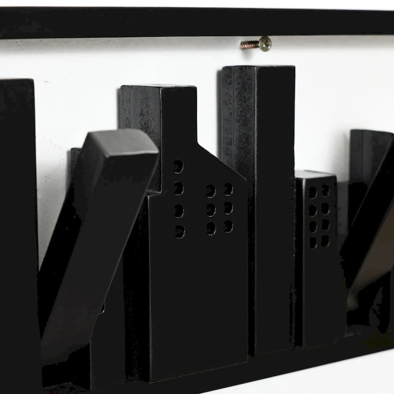 Black Wood 4-Hook Wall-Mounted Coat and Towel Rack - 22.3 Wide