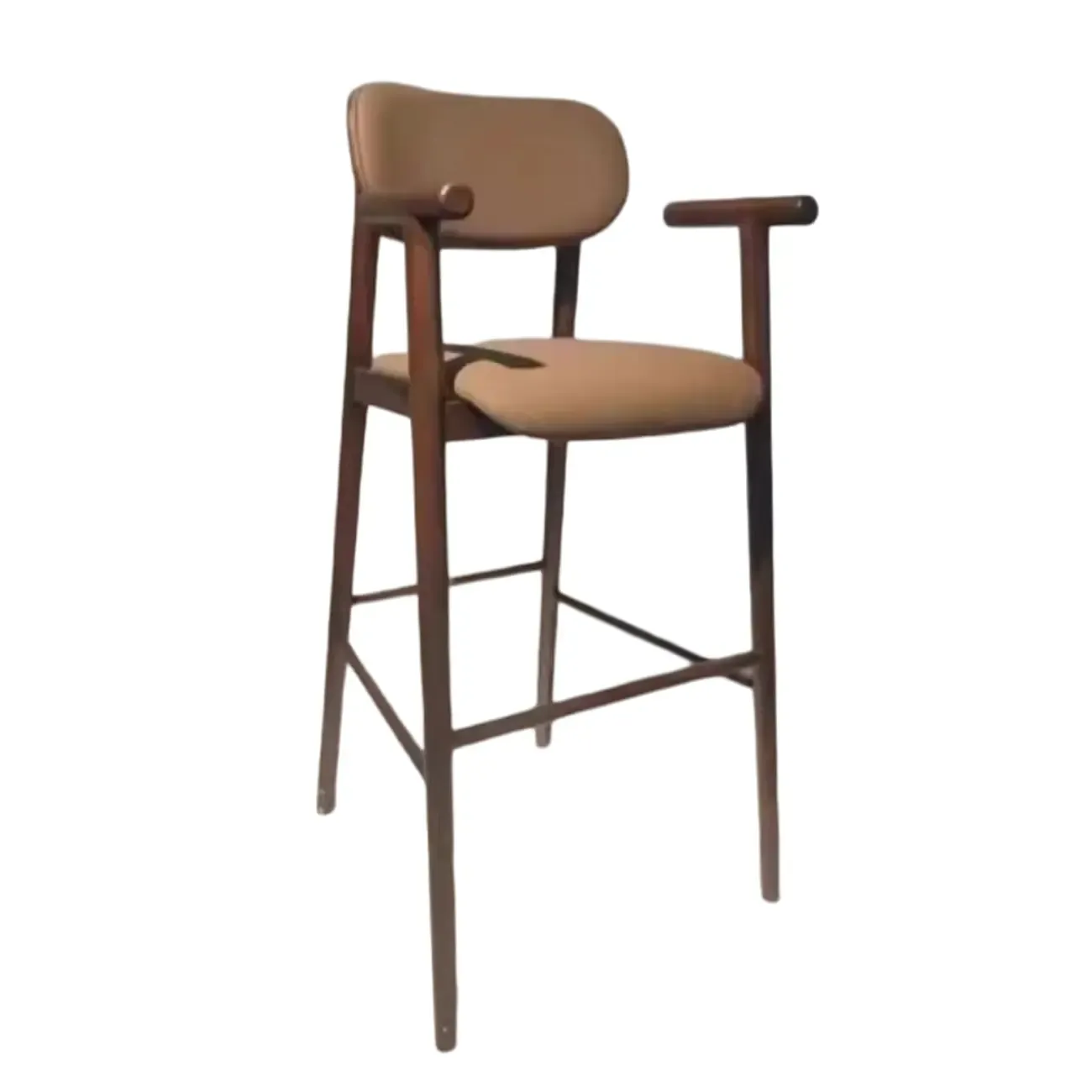 Square Four Legs Black Wood Leather Bar Stools